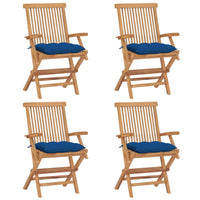 Thumbnail for Gartenstühle mit Blauen Kissen 4 Stk. Massivholz Teak