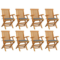 Thumbnail for Gartenstühle mit Grauen Kissen 8 Stk. Massivholz Teak