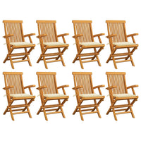 Thumbnail for Gartenstühle mit Creme Kissen 8 Stk. Massivholz Teak