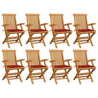 Thumbnail for Gartenstühle mit Roten Kissen 8 Stk. Massivholz Teak