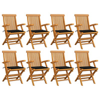 Thumbnail for Gartenstühle mit Schwarzen Kissen 8 Stk. Massivholz Teak