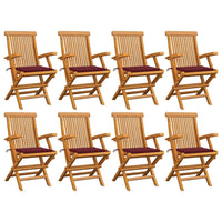 Thumbnail for Gartenstühle mit Weinroten Kissen 8 Stk. Massivholz Teak