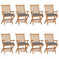Thumbnail for Gartenstühle mit Grauen Kissen 8 Stk. Massivholz Teak