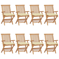 Thumbnail for Gartenstühle mit Cremeweißen Kissen 8 Stk. Massivholz Teak