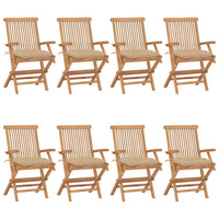 Thumbnail for Gartenstühle mit Beigen Kissen 8 Stk. Massivholz Teak