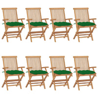 Thumbnail for Gartenstühle mit Grünen Kissen 8 Stk. Massivholz Teak