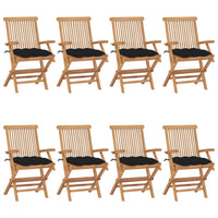 Thumbnail for Gartenstühle mit Schwarzen Kissen 8 Stk. Massivholz Teak