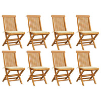 Thumbnail for Gartenstühle mit Creme Kissen 8 Stk. Massivholz Teak