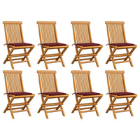 Thumbnail for Gartenstühle mit Weinroten Kissen 8 Stk. Massivholz Teak
