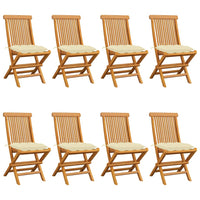 Thumbnail for Gartenstühle mit Cremeweißen Kissen 8 Stk. Massivholz Teak