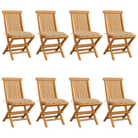 Thumbnail for Gartenstühle mit Beigen Kissen 8 Stk. Massivholz Teak