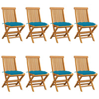 Thumbnail for Gartenstühle mit Hellblauen Kissen 8 Stk. Massivholz Teak