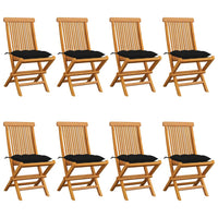 Thumbnail for Gartenstühle mit Schwarzen Kissen 8 Stk. Massivholz Teak