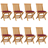 Thumbnail for Gartenstühle mit Weinroten Kissen 8 Stk. Massivholz Teak