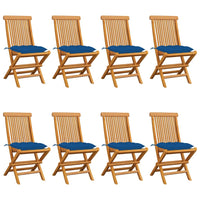 Thumbnail for Gartenstühle mit Blauen Kissen 8 Stk. Massivholz Teak