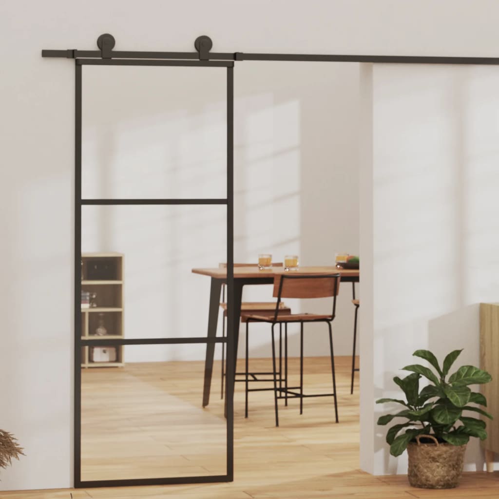 Schiebetür ESG-Glas und Aluminium 76x205 cm Schwarz