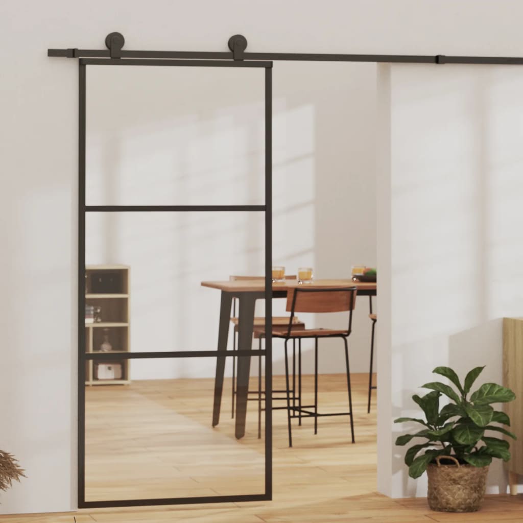 Schiebetür ESG-Glas und Aluminium 90x205 cm Schwarz