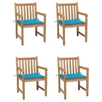 Thumbnail for Gartenstühle 4 Stk. mit Blauen Kissen Massivholz Teak