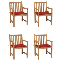 Thumbnail for Gartenstühle 4 Stk. mit Roten Kissen Massivholz Teak