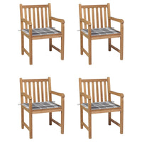 Thumbnail for Gartenstühle 4 Stk. Graue Karomuster-Kissen Massivholz Teak