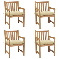 Thumbnail for Gartenstühle 4 Stk. mit Cremeweißen Kissen Massivholz Teak