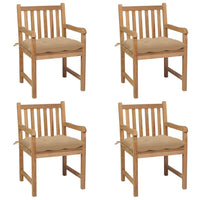 Thumbnail for Gartenstühle 4 Stk. mit Beigen Kissen Massivholz Teak