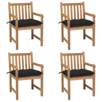Thumbnail for Gartenstühle 4 Stk. mit Schwarzen Kissen Massivholz Teak
