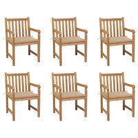 Thumbnail for Gartenstühle 6 Stk. mit Beigen Kissen Massivholz Teak