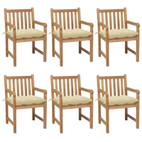 Thumbnail for Gartenstühle 6 Stk. mit Cremeweißen Kissen Massivholz Teak
