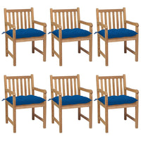 Thumbnail for Gartenstühle 6 Stk. mit Blauen Kissen Massivholz Teak