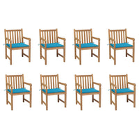 Thumbnail for Gartenstühle 8 Stk. mit Blauen Kissen Massivholz Teak
