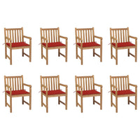 Thumbnail for Gartenstühle 8 Stk. mit Roten Kissen Massivholz Teak