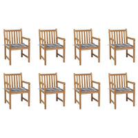 Thumbnail for Gartenstühle 8 Stk. Graue Karomuster-Kissen Massivholz Teak