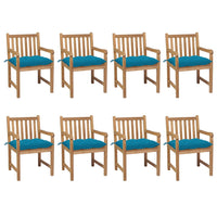 Thumbnail for Gartenstühle 8 Stk. mit Hellblauen Kissen Massivholz Teak