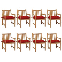 Thumbnail for Gartenstühle 8 Stk. mit Roten Kissen Massivholz Teak