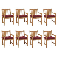 Thumbnail for Gartenstühle 8 Stk. mit Weinroten Kissen Massivholz Teak