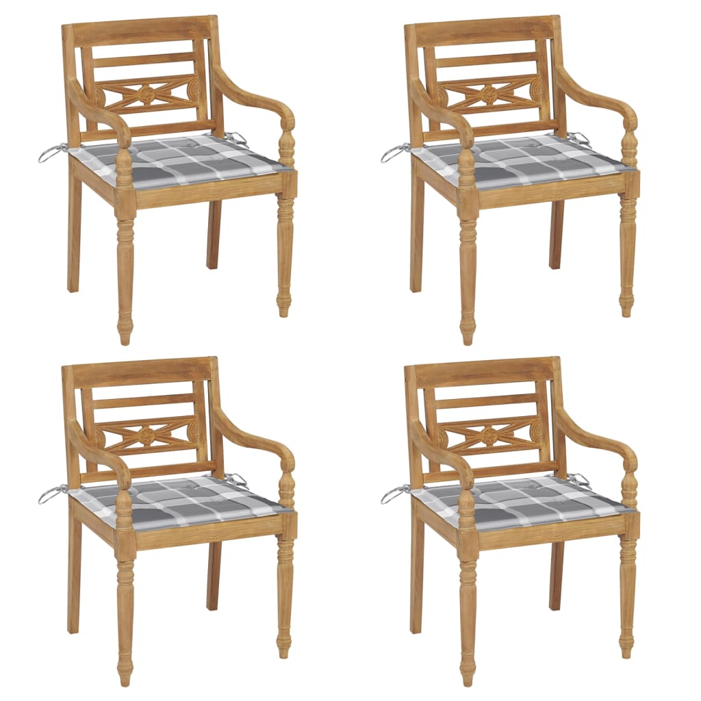 Batavia-Stühle mit Kissen 4 Stk. Massivholz Teak