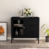 Thumbnail for Sideboard Schwarz 75x35x70 cm Stahl und Hartglas