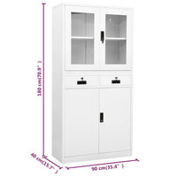 Thumbnail for Büroschrank Weiß 90x40x180 cm Stahl und Hartglas