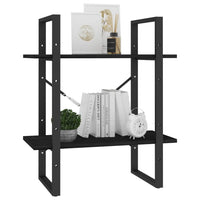 Thumbnail for Bücherregal 2 Böden Schwarz 60x30x70 cm Massivholz Kiefer