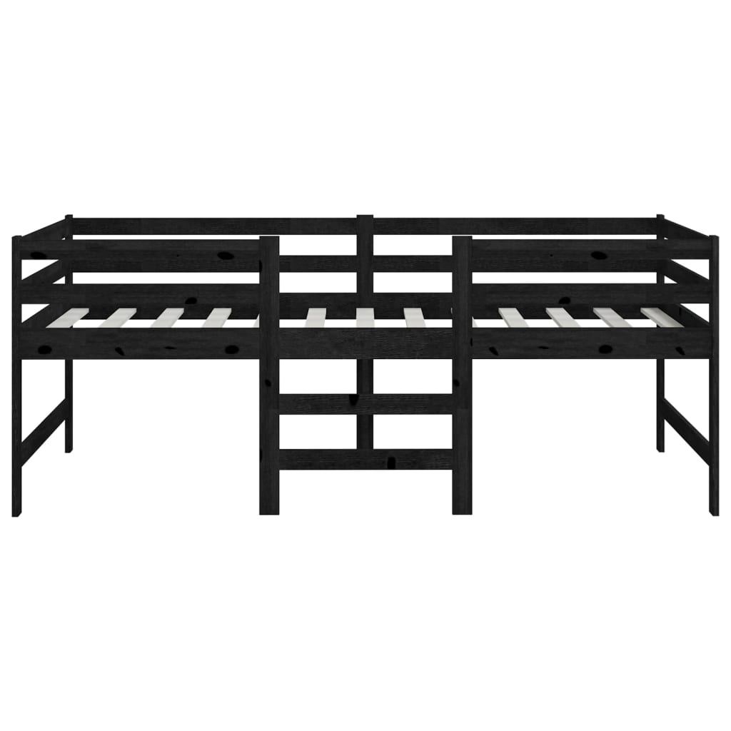 Halbhochbett Schwarz Massivholz Kiefer 90x200 cm