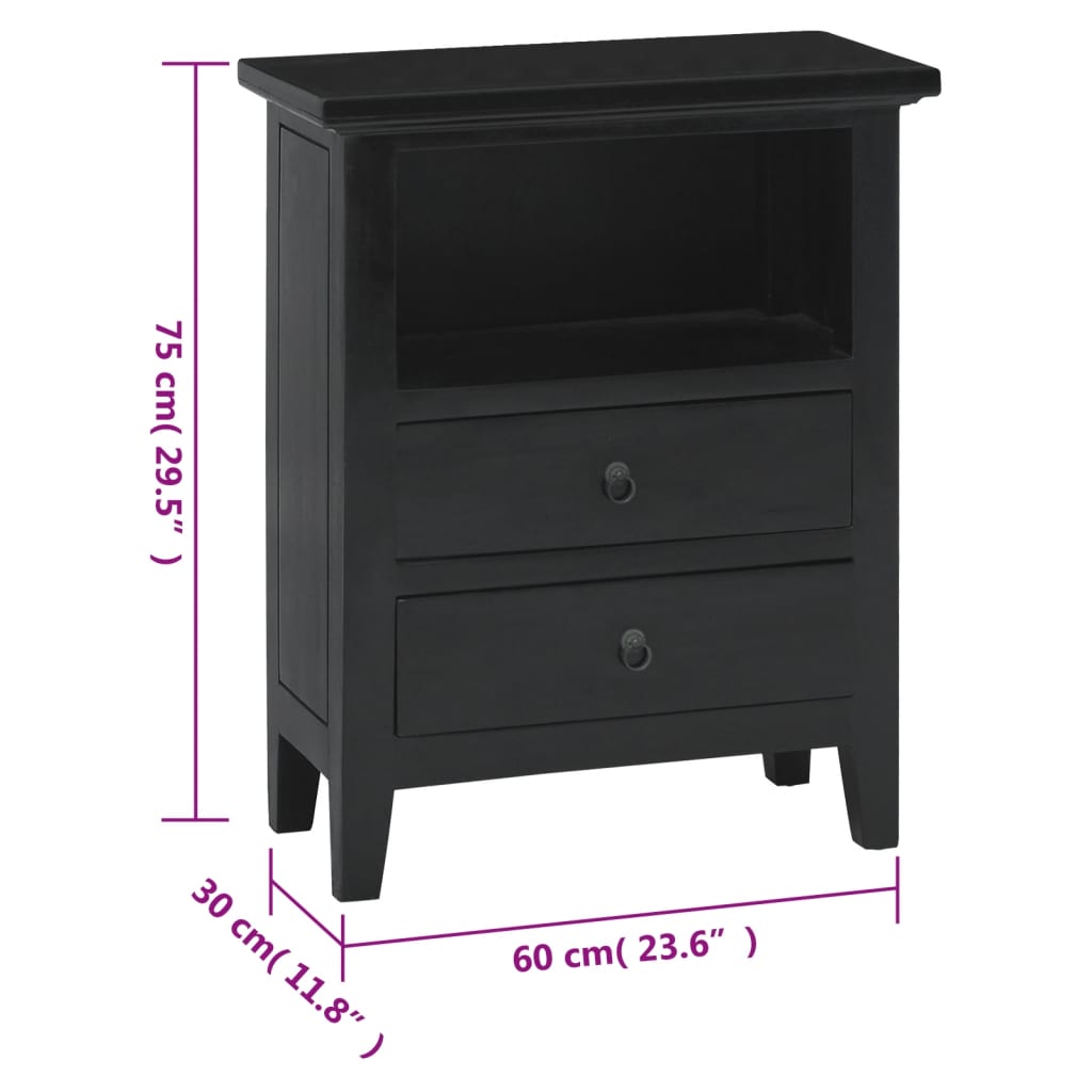 Nachttisch Schwarz 60x30x75 cm Massivholz Mahagoni