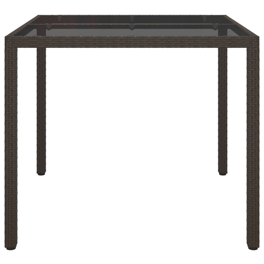 Gartentisch 90x90x75 cm Gehärtetes Glas Poly Rattan Braun