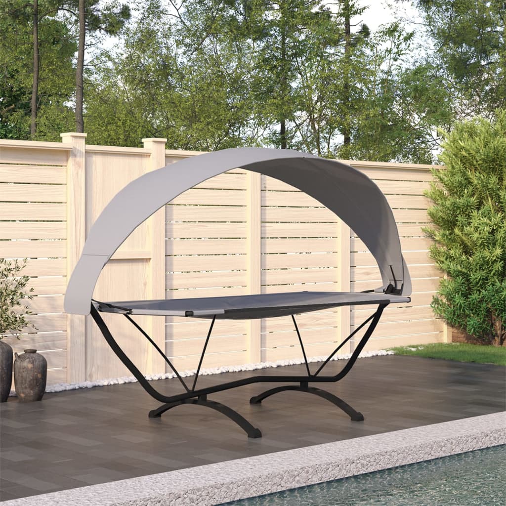 Outdoor-Loungebett mit Dach Grau Stahl und Oxford-Stoff