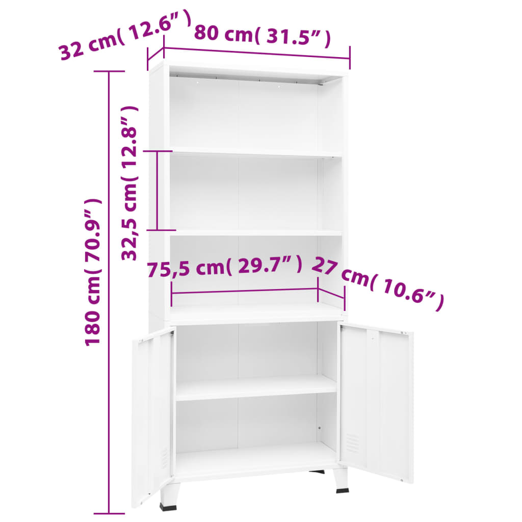 Bücherregal im Industrie-Stil Weiß 80x32x180 cm Stahl