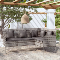 Thumbnail for Sofa in L-Form mit Kissen Poly Rattan Grau