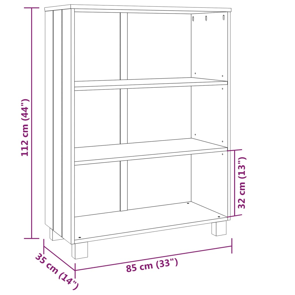 Bücherschrank HAMAR Weiß 85x35x112 cm Massivholz Kiefer