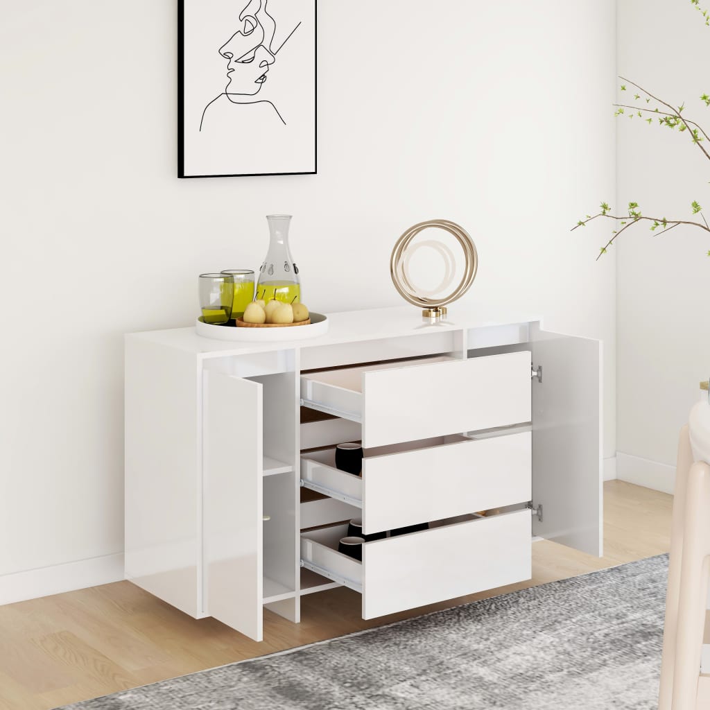 Sideboard 3 Schubladen Hochglanz-Weiß 120x41x75cm Holzwerkstoff