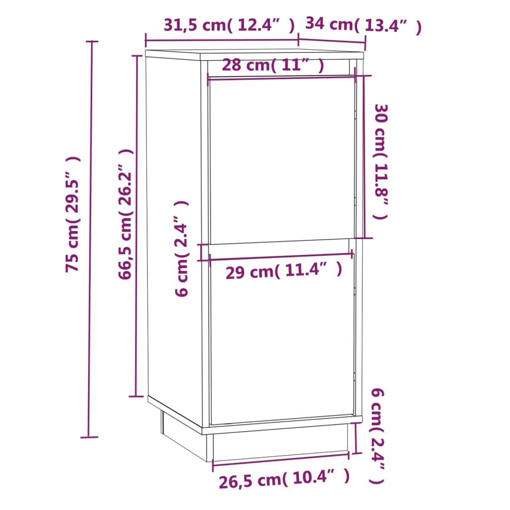 Sideboard Grau 31,5x34x75 cm Massivholz Kiefer