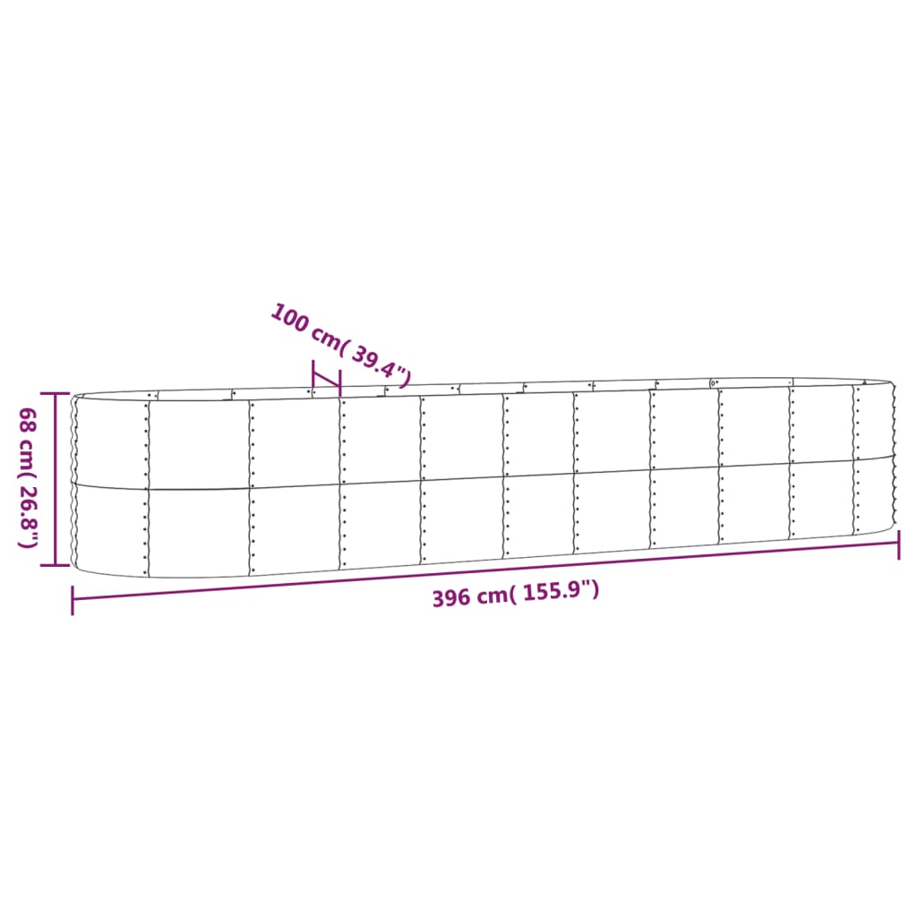 Hochbeet Pulverbeschichteter Stahl 396x100x68 cm Silbern